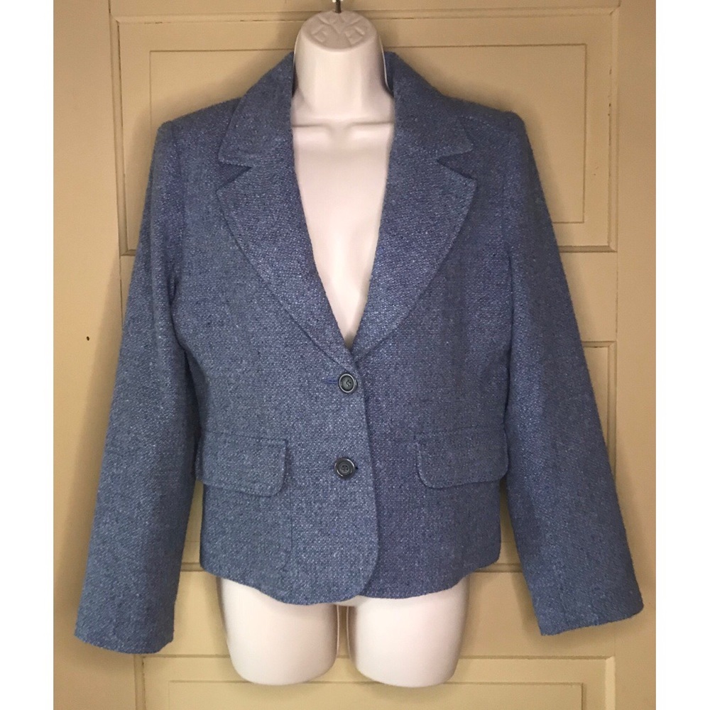 Cabi Blue Tweed Button Front Blazer Jacket